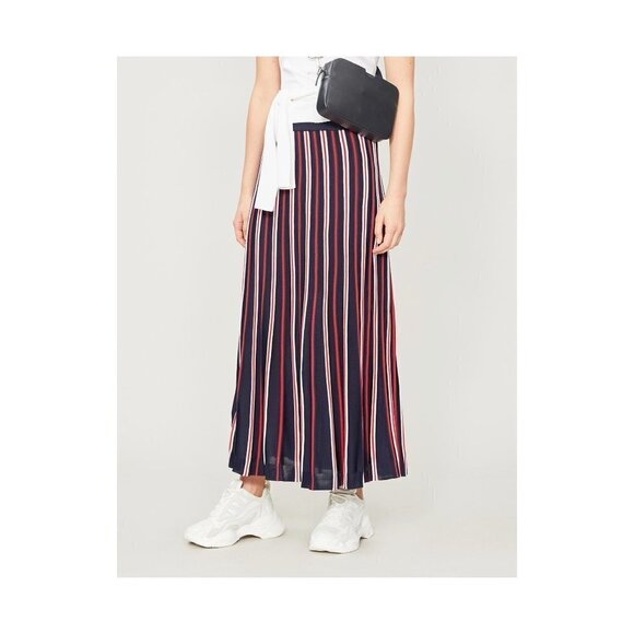 Sandro Synthetic Striped High-rise Woven Maxi Skirt in Navy Blue size 1 - Picture 1 of 4